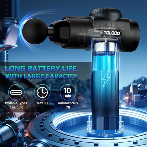 TOLOCO Massage Gun, Deep Tissue Back Massage for Athletes for Pain Relief, - Image 4