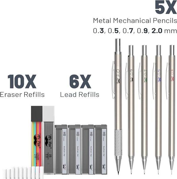Mr. Pen- Metal Mechanical Pencil Set with Lead and Eraser Refills - Image 3